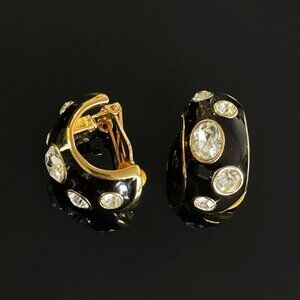 ✨Stunning VTG Italy Enamel w Rhinestones Clip On Earrings